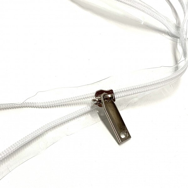 Endlosreißverschluss transparent weiß, 1m mit 3 Zippern