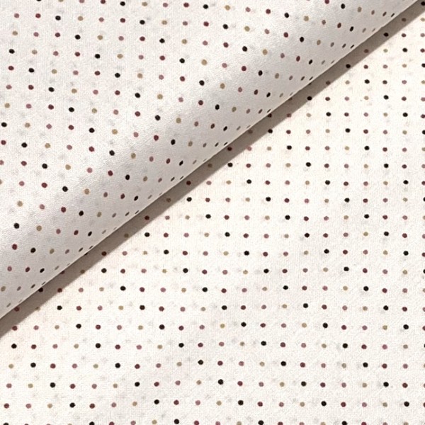 Patchworkstoff mini Punkte bunt auf cremeweiß, 110cm breit