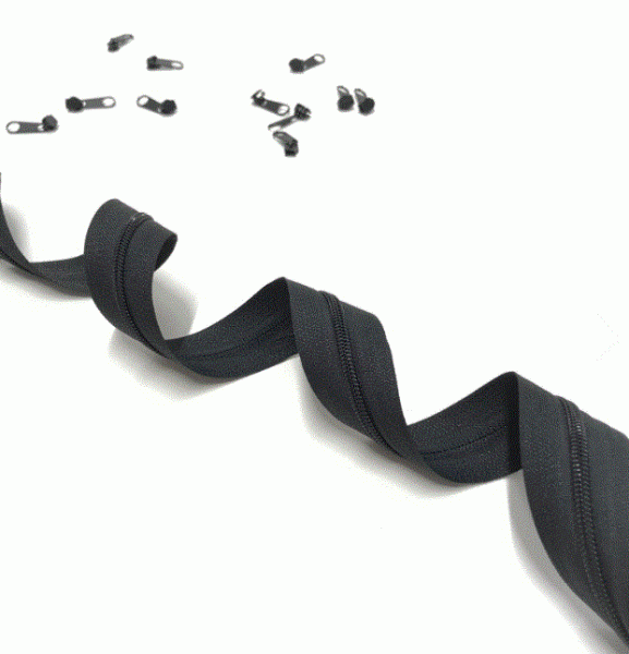 Endlosreißverschluss schwarz (332), 3m mit 10 Zippern