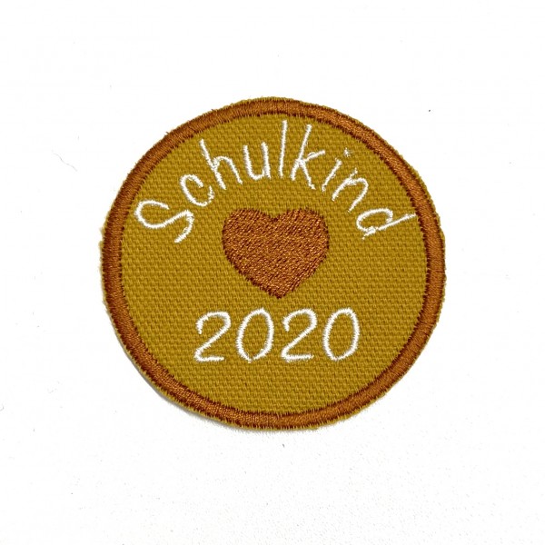 Schulkind 2020 rund in Senf Bügel-Applikation