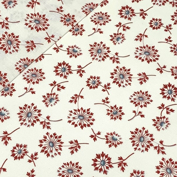 Patchworkstoff rote Pusteblume auf cremeweiß, 110cm breit