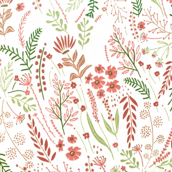 Jersey Blumen und Gräser weiß-rot-rosa-grün 200g/m2