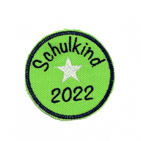 Schulkind 2022 rund in grün Bügel-Applikation