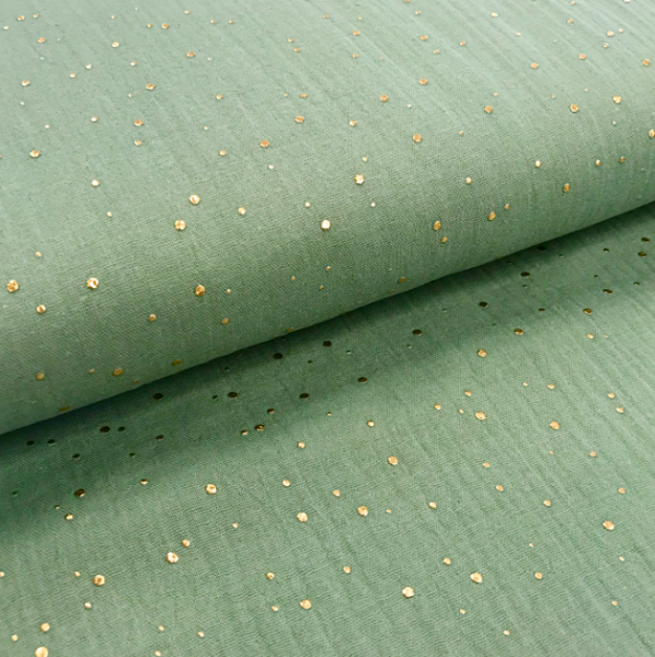 Musselin gold Kleckse grau-grün gräuliches grün