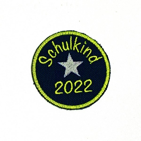Schulkind 2022 rund in dunkelblau Bügel-Applikation